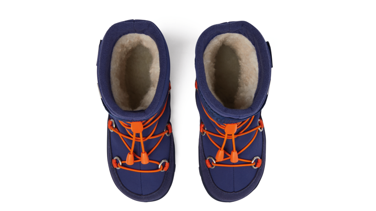 Kinder Barfußwinterstiefel mit hohem Schaft, Draufsicht auf beide Schuhe