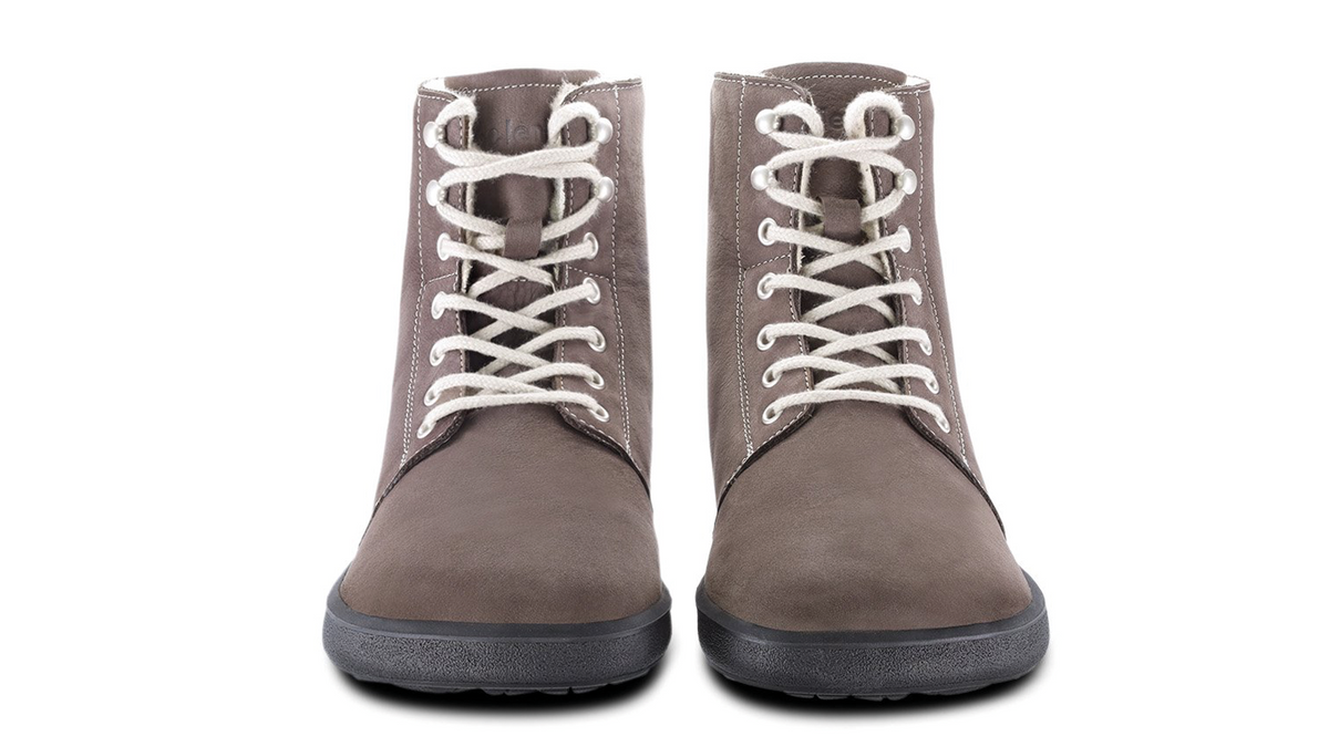 Barfußwinterschuh für Erwachsene als Paar, knöchelhoch, Schnürung, geschlossene Zehen, geschlossene Ferse, Draufsicht