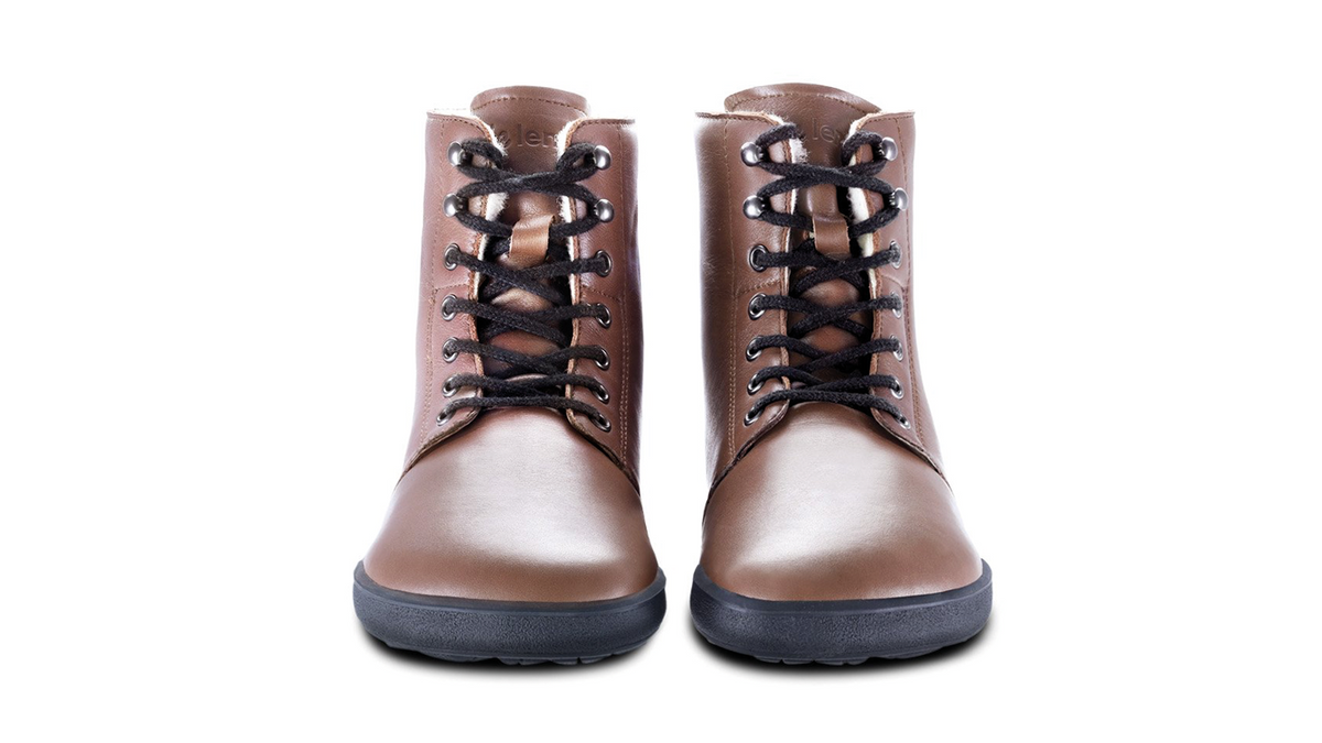 Barfußwinterschuh für Erwachsene als Paar, knöchelhoch, Schnürung, geschlossene Zehen, geschlossene Ferse, Draufsicht
