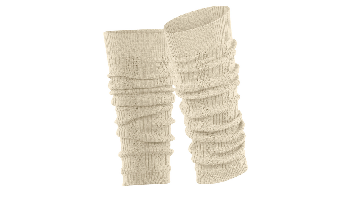 Beinstulpen für Erwachsene, Paaransicht, gestrickte Struktur mit Raffung, elastischer Abschluss, Draufsicht