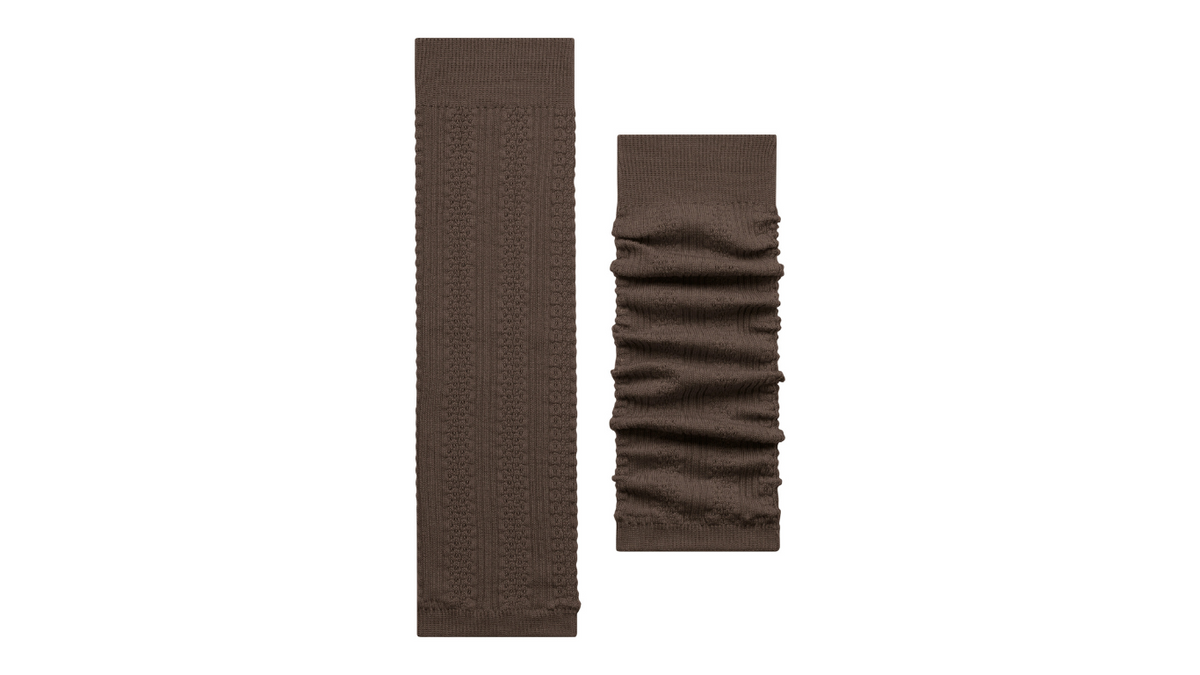 Beinstulpen für Erwachsene, Einzelansicht, geraffte Strickstruktur, elastischer Abschluss, Detailansicht