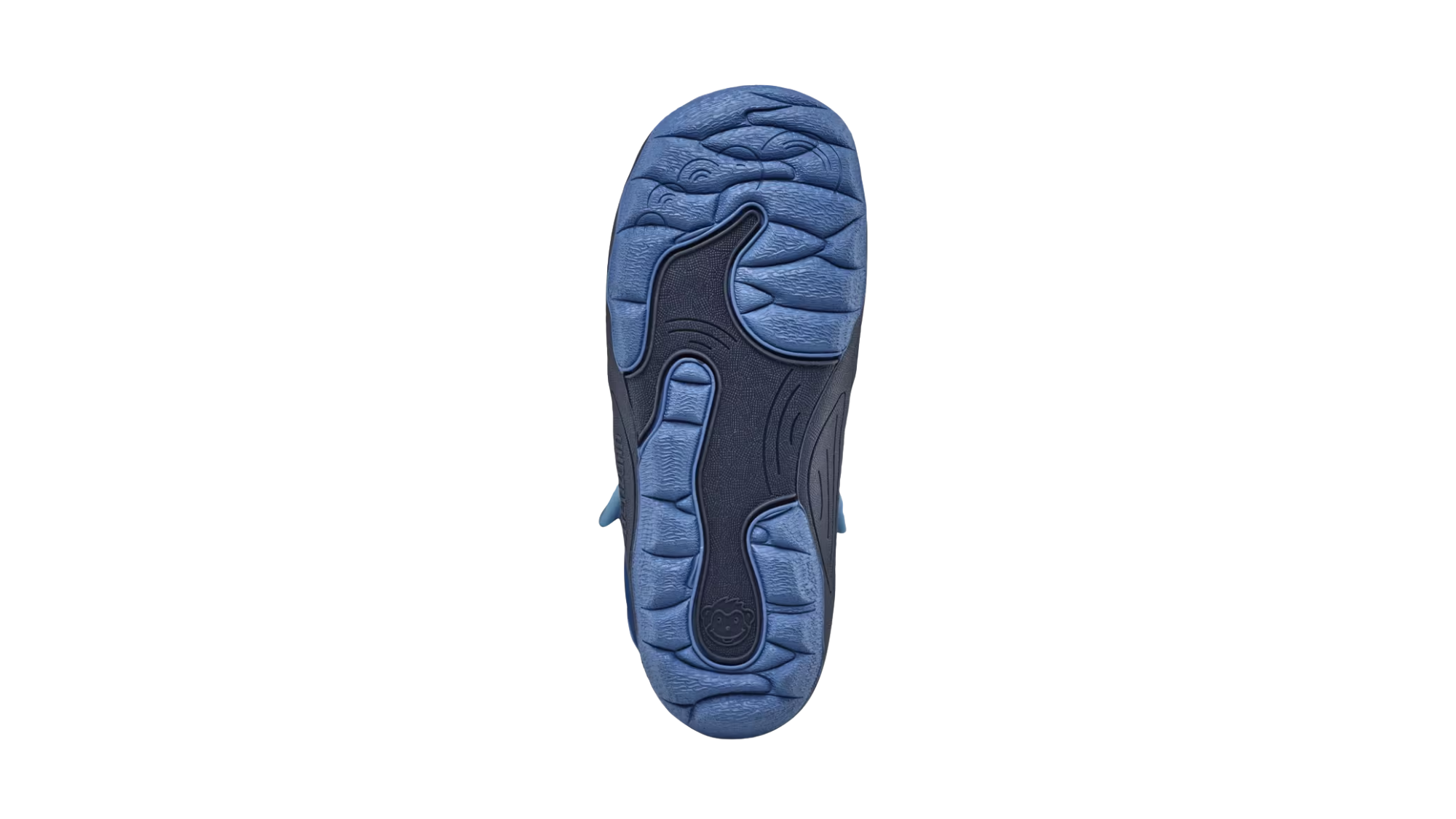 Kinder-Barfußwinterstiefel mit flacher, flexibler Sohle und strukturiertem Profil, Ansicht von unten.