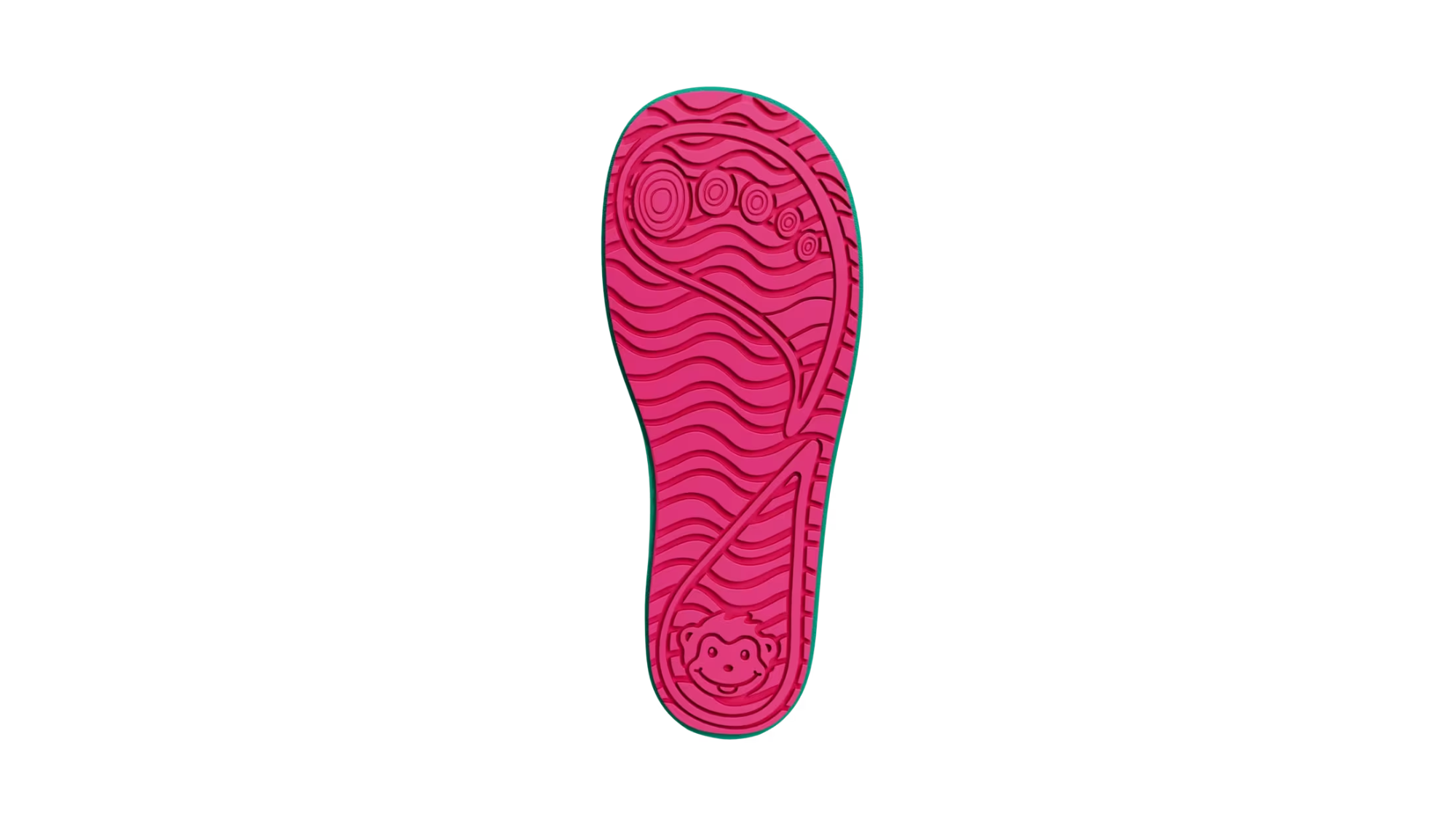 Kinder-Barfußgummistiefel mit flacher, flexibler Sohle und strukturiertem Profil, Ansicht von unten.
