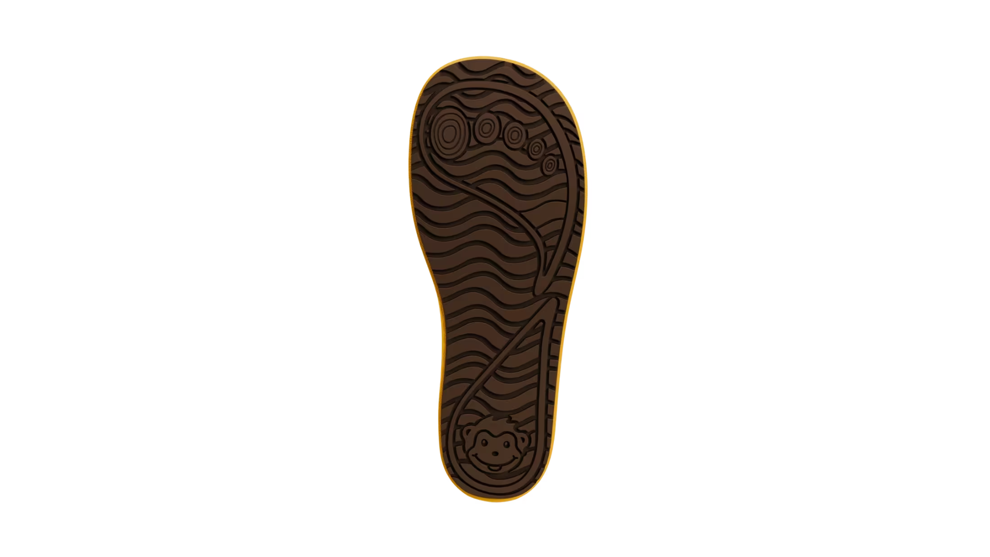 Kinder-Barfußgummistiefel mit flacher, flexibler Sohle und strukturiertem Profil, Ansicht von unten.