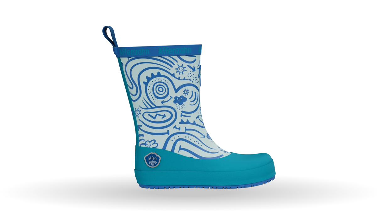 Gummistiefel für Kinder mit hohem Schaft und Anziehschlaufe, Seitenansicht außen