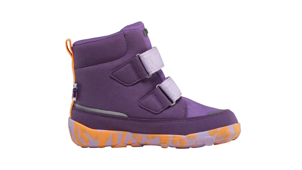 Kinder-Barfußstiefel mit breiter Zehenbox, zwei Klettverschlüssen und geschlossenen Zehen, Seitenansicht innen