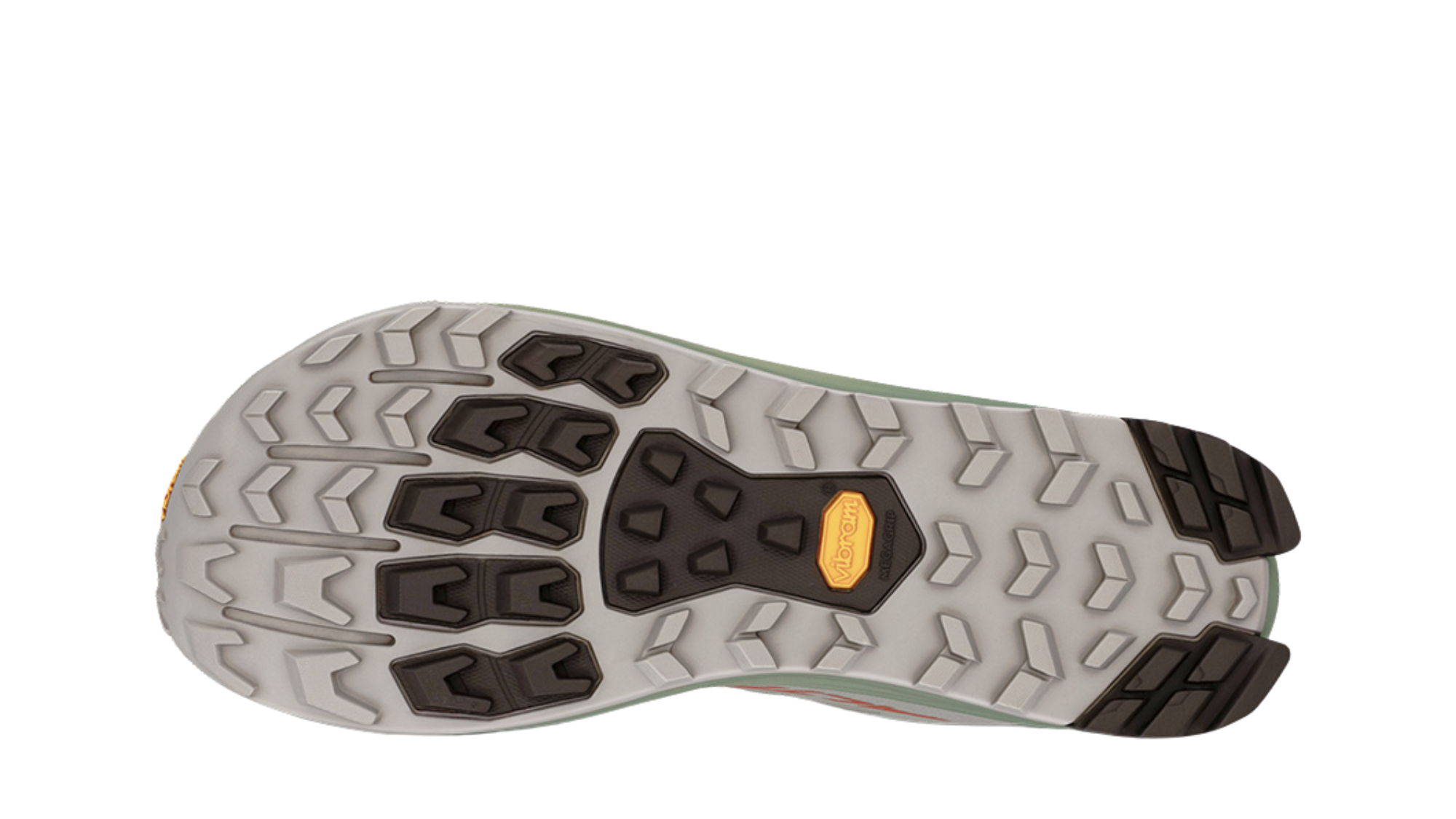 Barfußschuh für Erwachsene mit strukturierter Sohle und grobem Profil, Ansicht von unten.