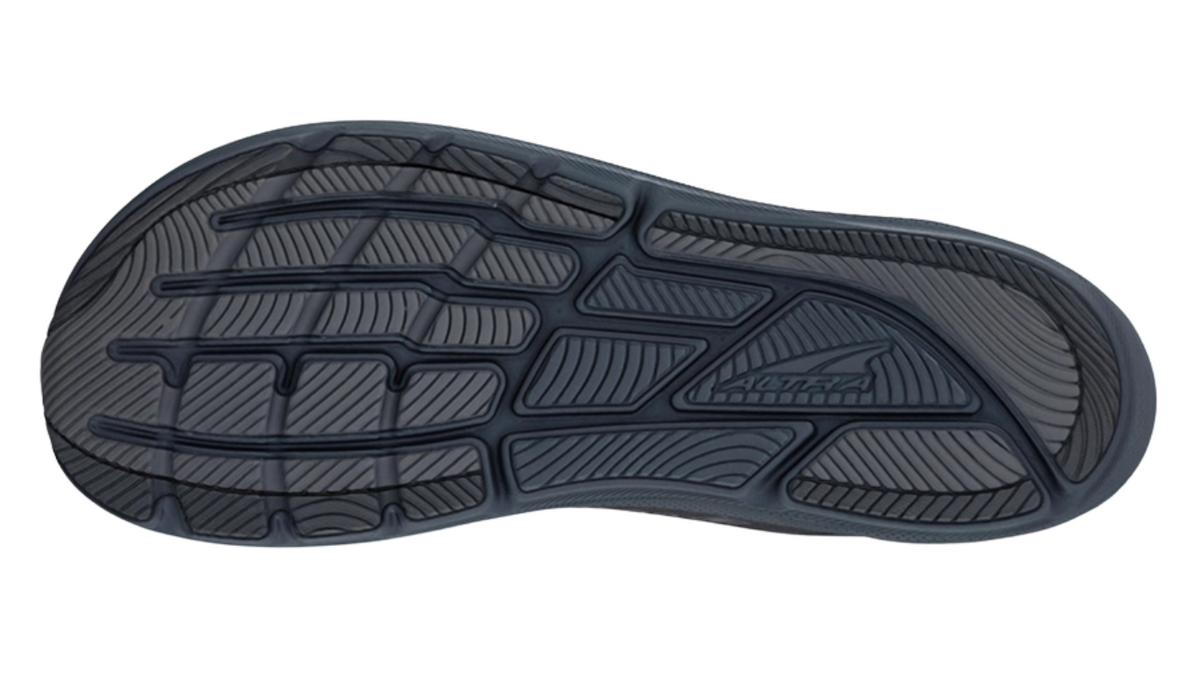 Laufschuh, Ansicht von unten. Segmentierte Laufsohle mit klar abgegrenzten Profilfeldern.