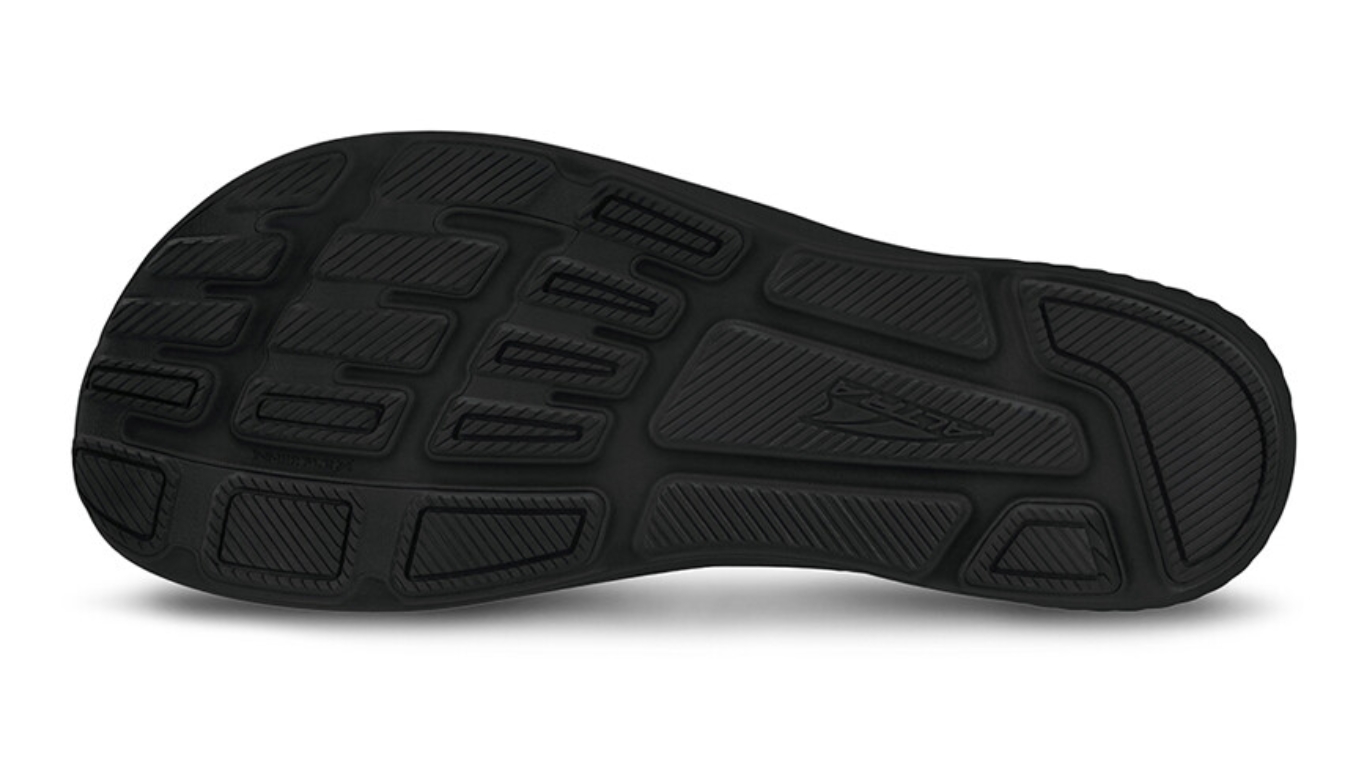 Laufschuh, Ansicht von unten. Segmentierte Laufsohle mit klar abgegrenzten Profilfeldern.
