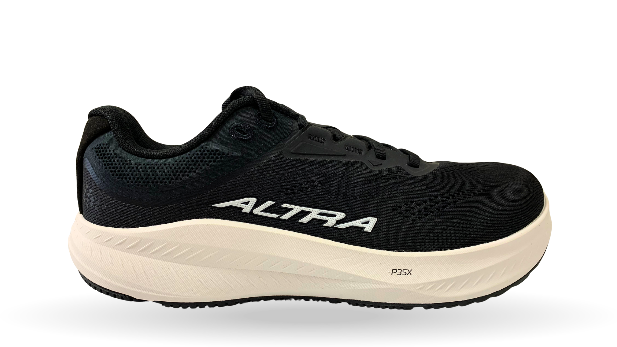 Laufschuh mit Schnürung und breiter Zehenbox, Seitenansicht außen