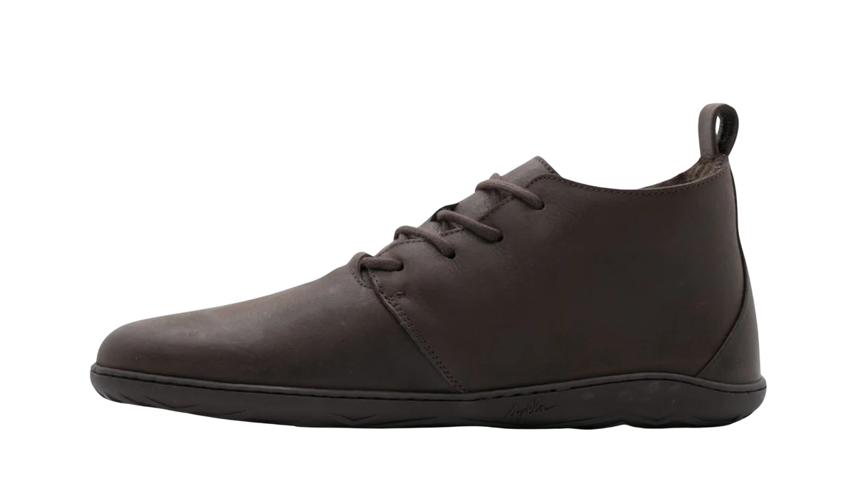 Barfußwinterschuh für Herren mit Schnürung, knöchelhohem Schaft, geschlossenen Zehen und Fersenschlaufe, Seitenansicht innen