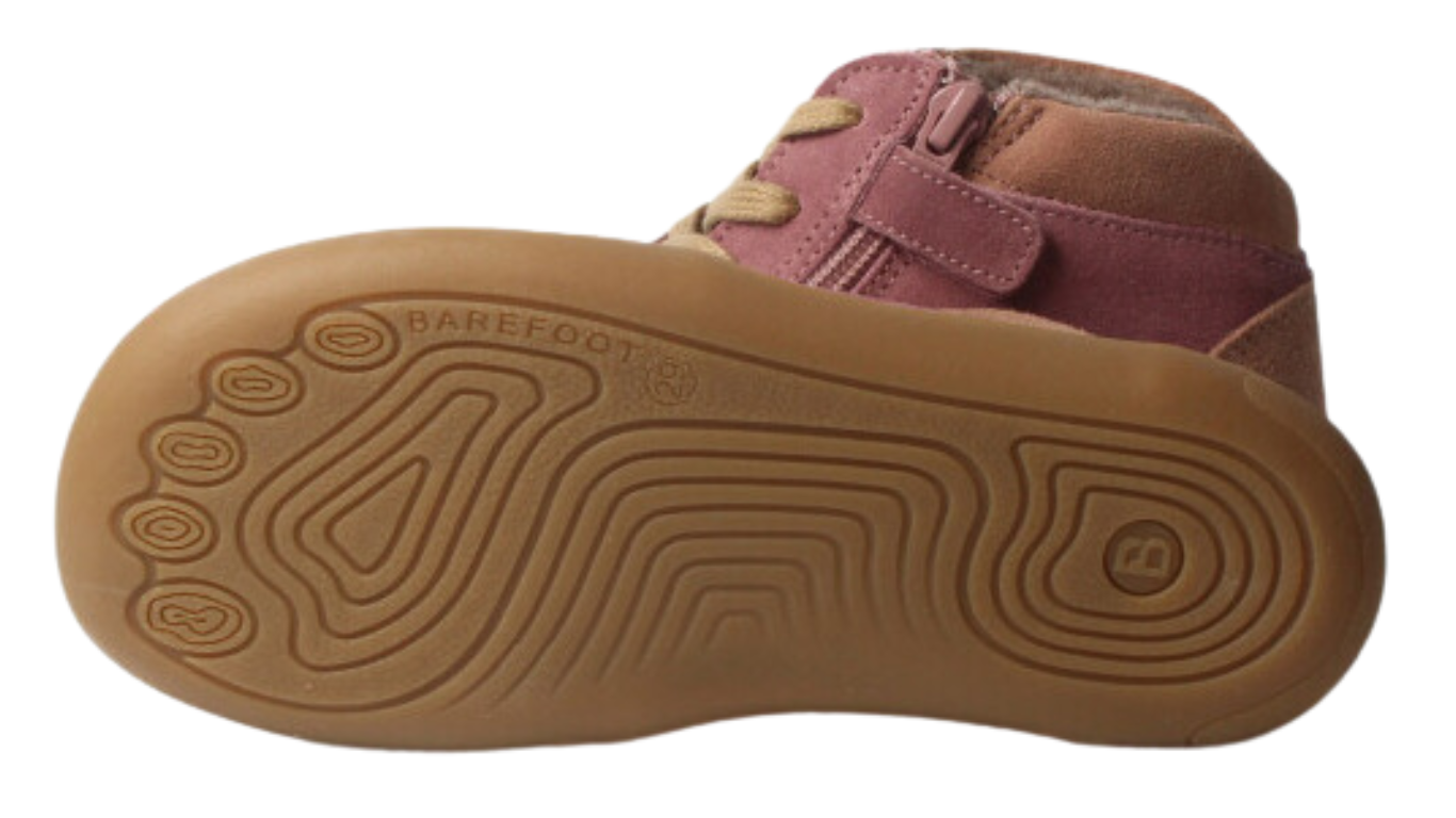 Knöchelhoher Barfußschuh für Kinder mit flexibler Sohle und Profilstruktur, Ansicht von unten