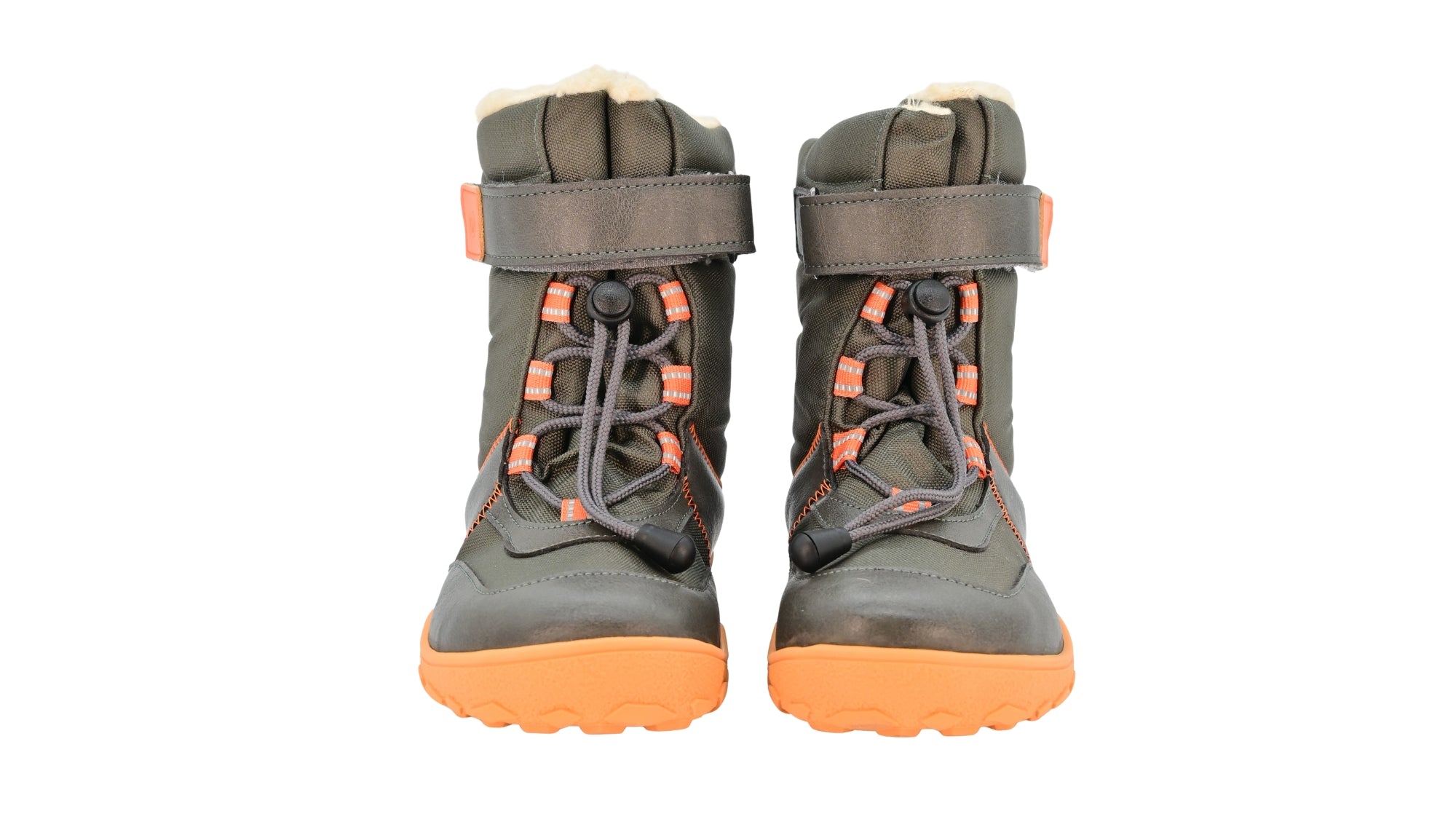 Barfußwinterstiefel als Paar mit Klettverschluss und Schnellverschluss, breite Zehenbox, Draufsicht