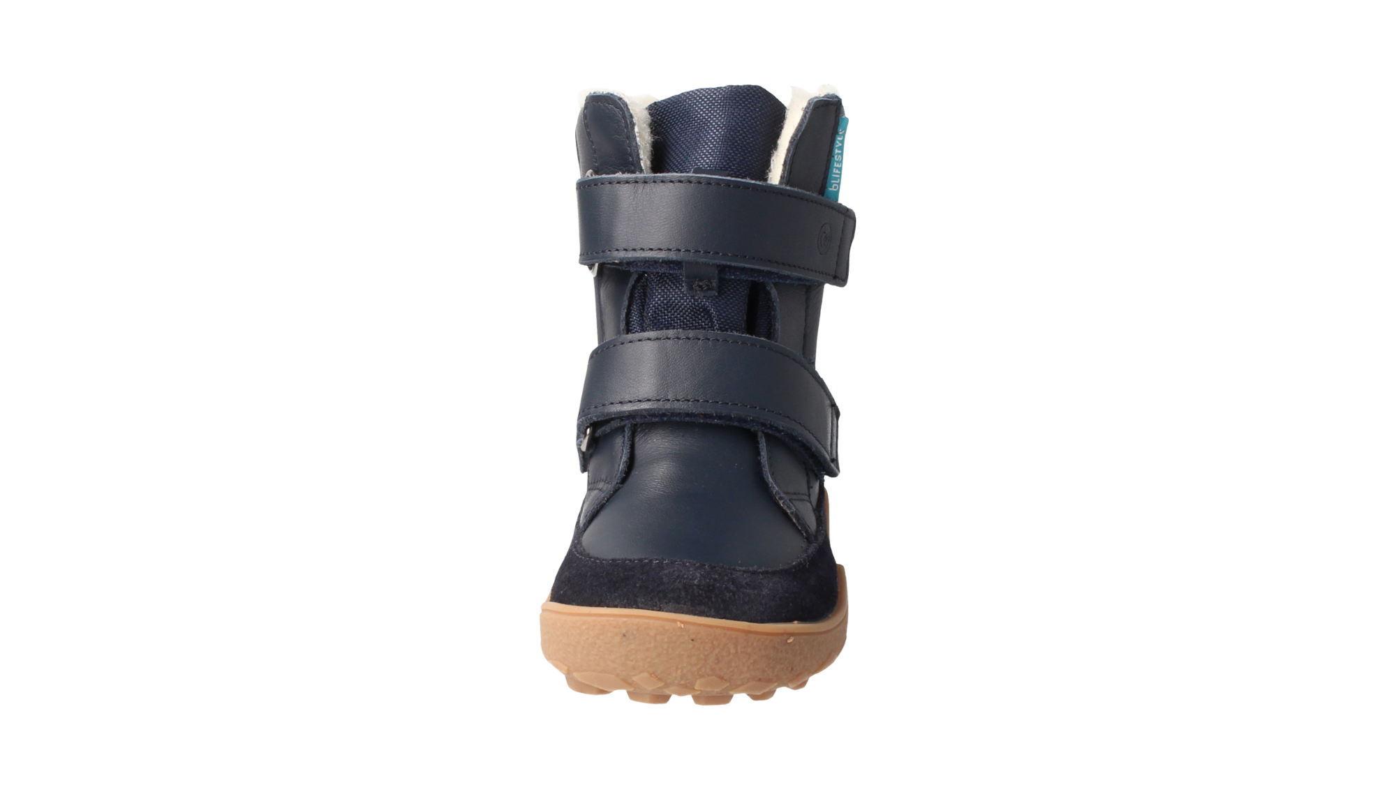 Barfußwinterstiefel mit zwei Klettverschlüssen, geschlossener Fersenbereich, Rückansicht