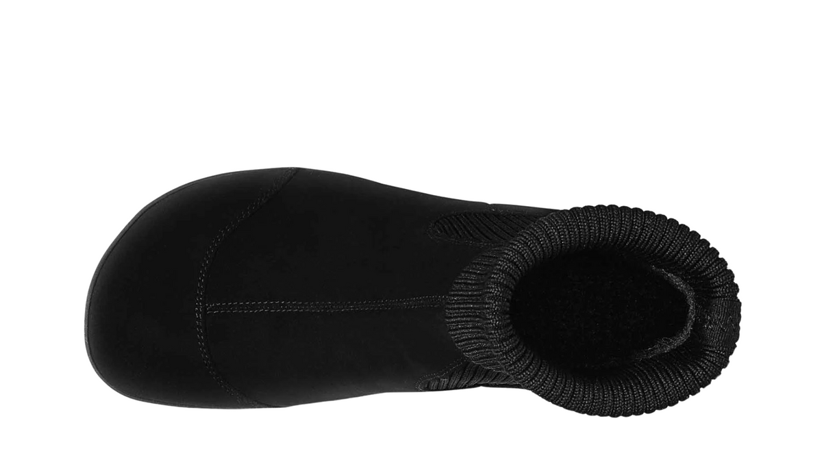 Barfußstiefelette für Erwachsene mit breiter Zehenbox, flexible Sohle, geschlossene Zehen und geschlossene Ferse, Draufsicht.