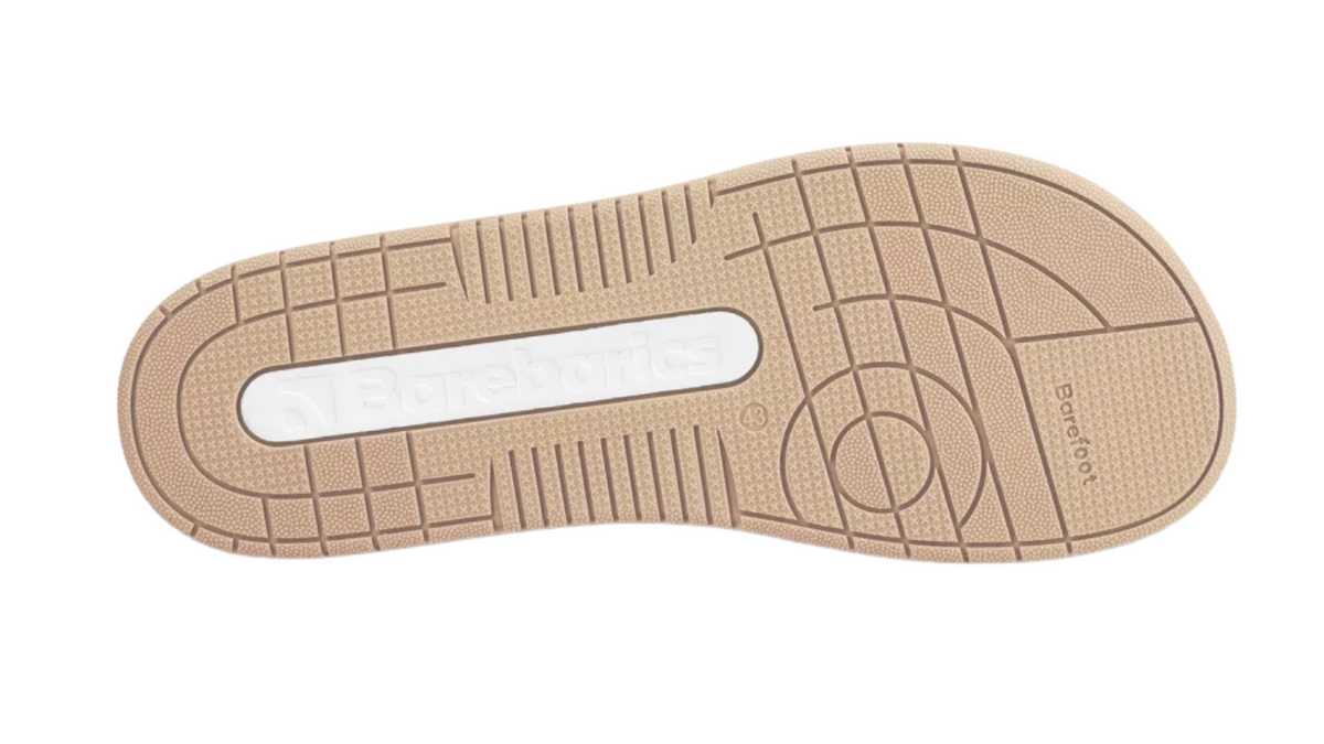 Barfußschuh für Erwachsene mit flacher, flexibler Sohle und durchgehendem Profil, Ansicht von unten.