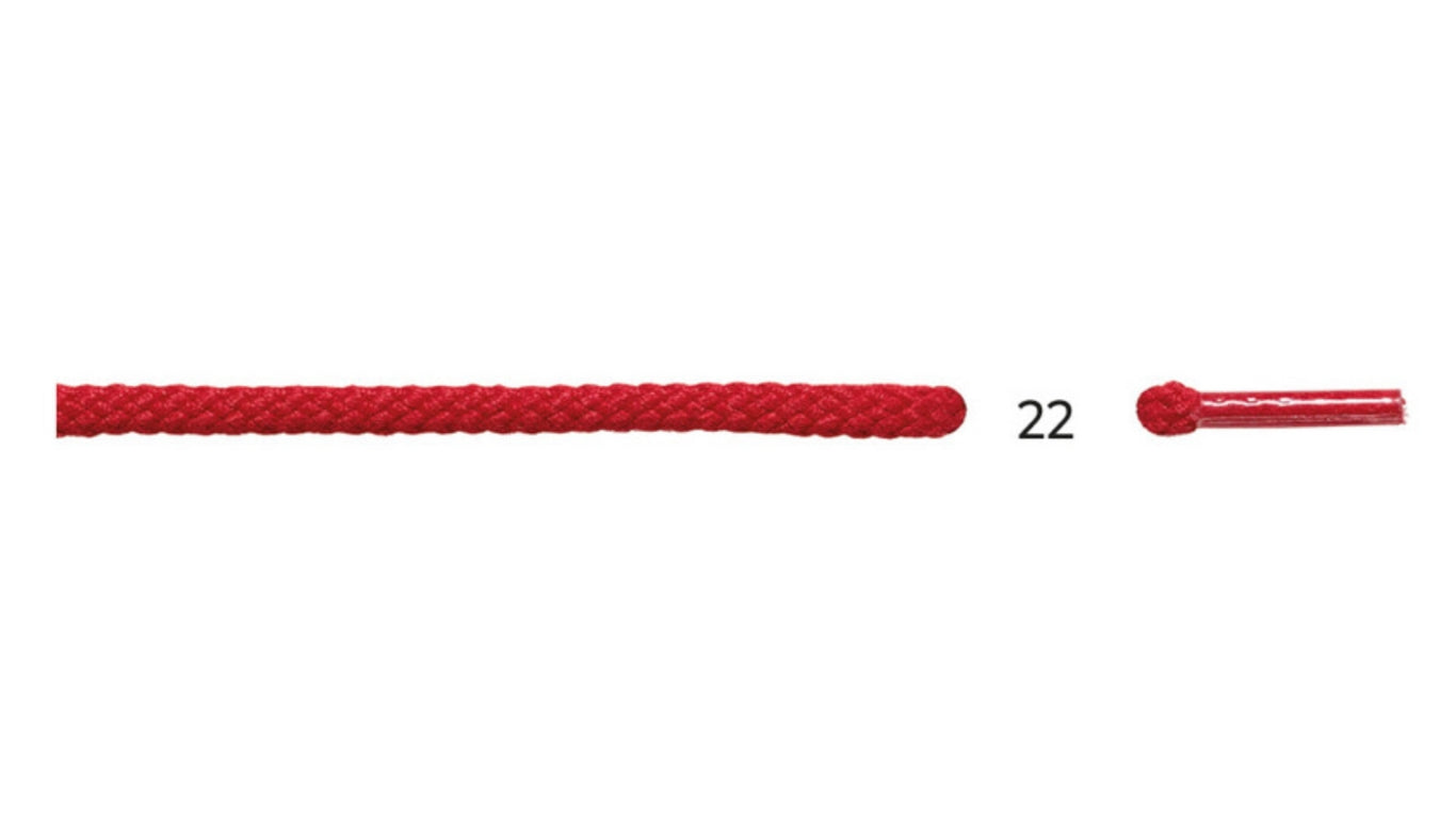 Schnürsenkel als Ersatzteil mit runder Form und Endkappen, Farbcode 22, Detailansicht.