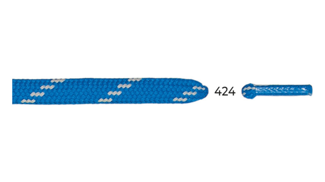 Schuhbandl als Ersatzteil mit halbrunder Form und Endkappen, Muster, Farbcode 424, Detailansicht.
