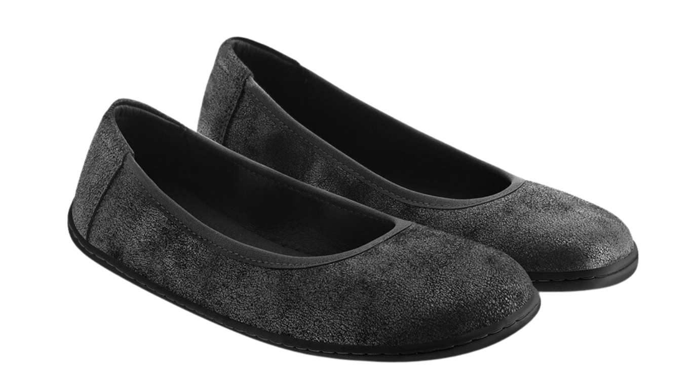 Barfußballerina, geschlossene Zehen und offener Einstieg, flexible Sohle, schräge Vorderansicht als Paar
