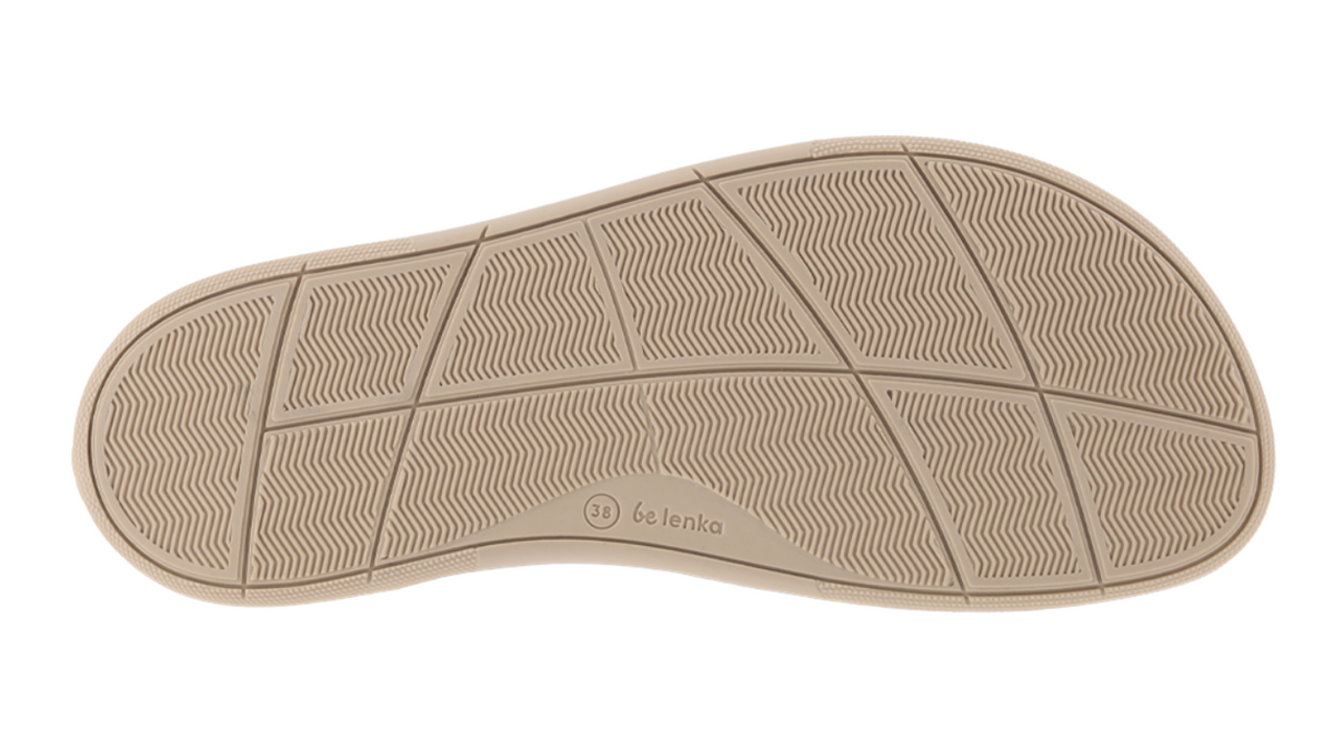 Barfußhalbschuh, Ansicht von unten. Einzelansicht der flexiblen Sohle mit Profil.