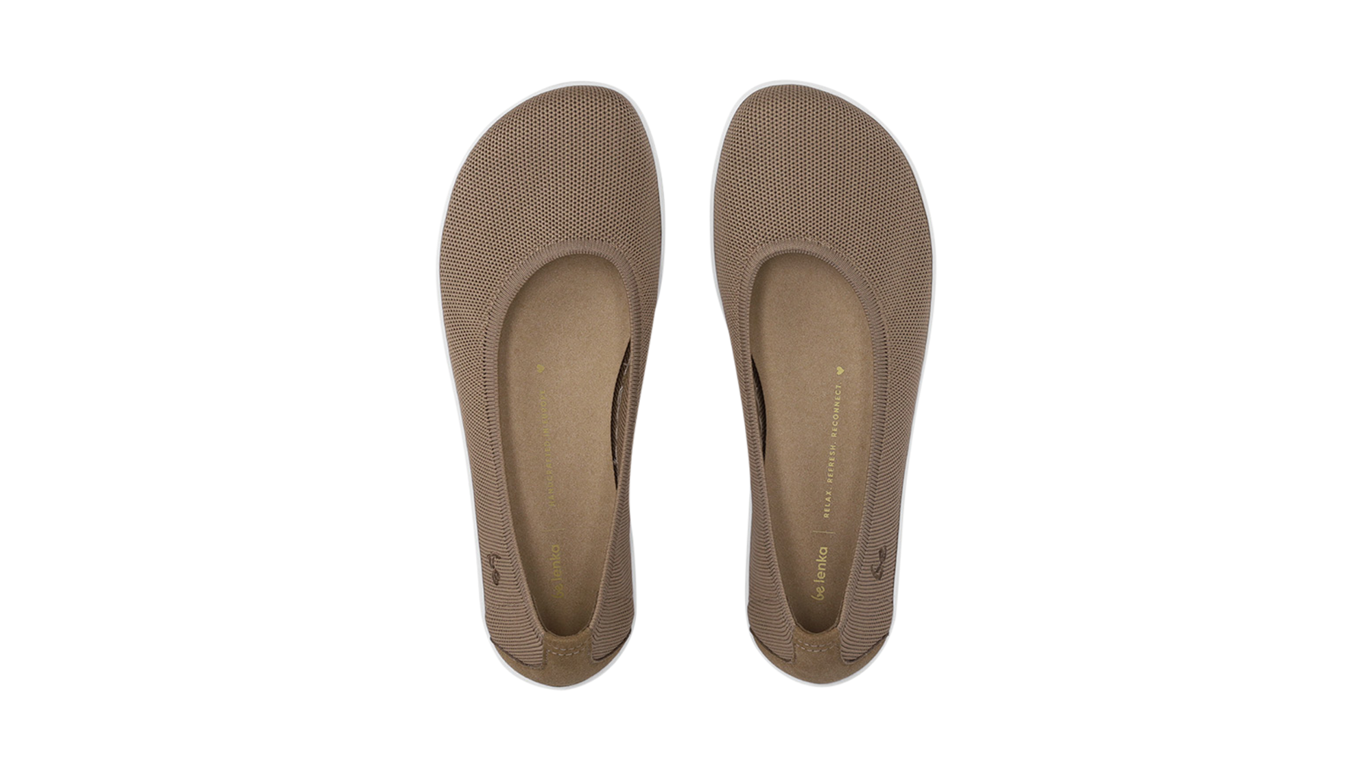 Ballerina-Barfußschuh mit flacher Öffnung, geschlossener Zehenpartie und flexibler Sohle, Draufsicht als Paar