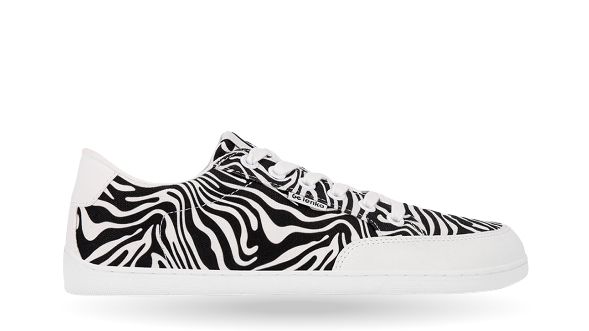 Barfußsneaker, Flacher Schnürschuh mit breiter Zehenbox sowie geschlossenem Zehen- und Fersenbereich, Seitenansicht außen.