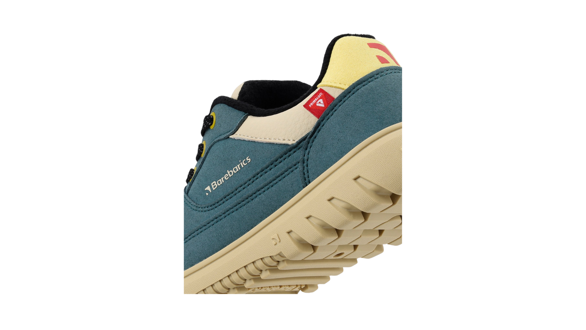 Gefütterter Unisex-Barfußsneaker mit Fersenverstärkung, gepolstertem Schaftrand und profilierter Sohle, Detailansicht