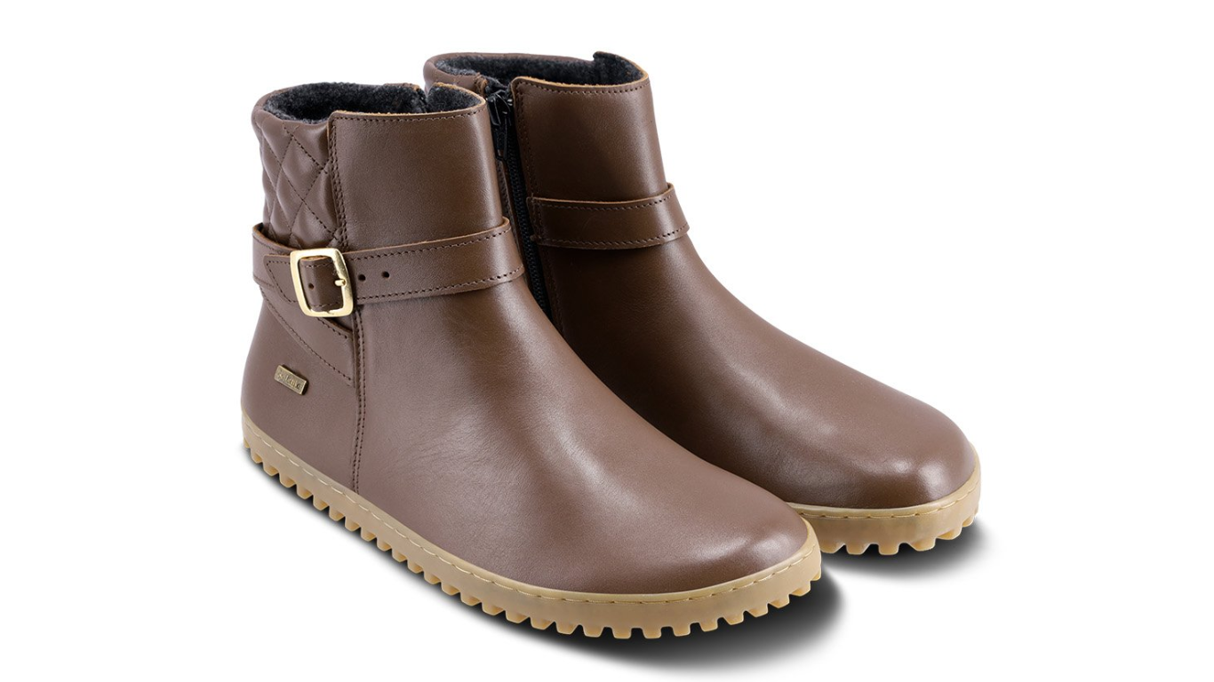 Barfußwinterschuh für Erwachsene, Paaransicht schräg von vorne mit knöchelhohem Schaft.