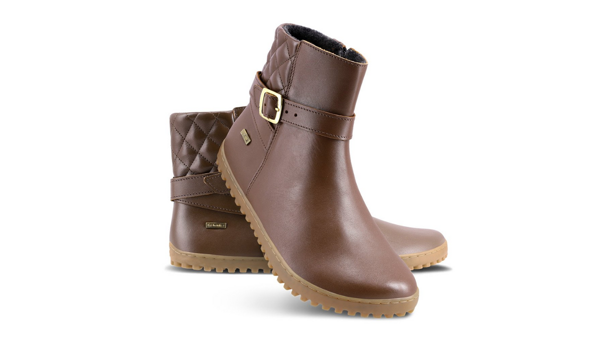 Barfußwinterschuh für Erwachsene, Seitenansicht innen mit flacher, flexibler Sohle.