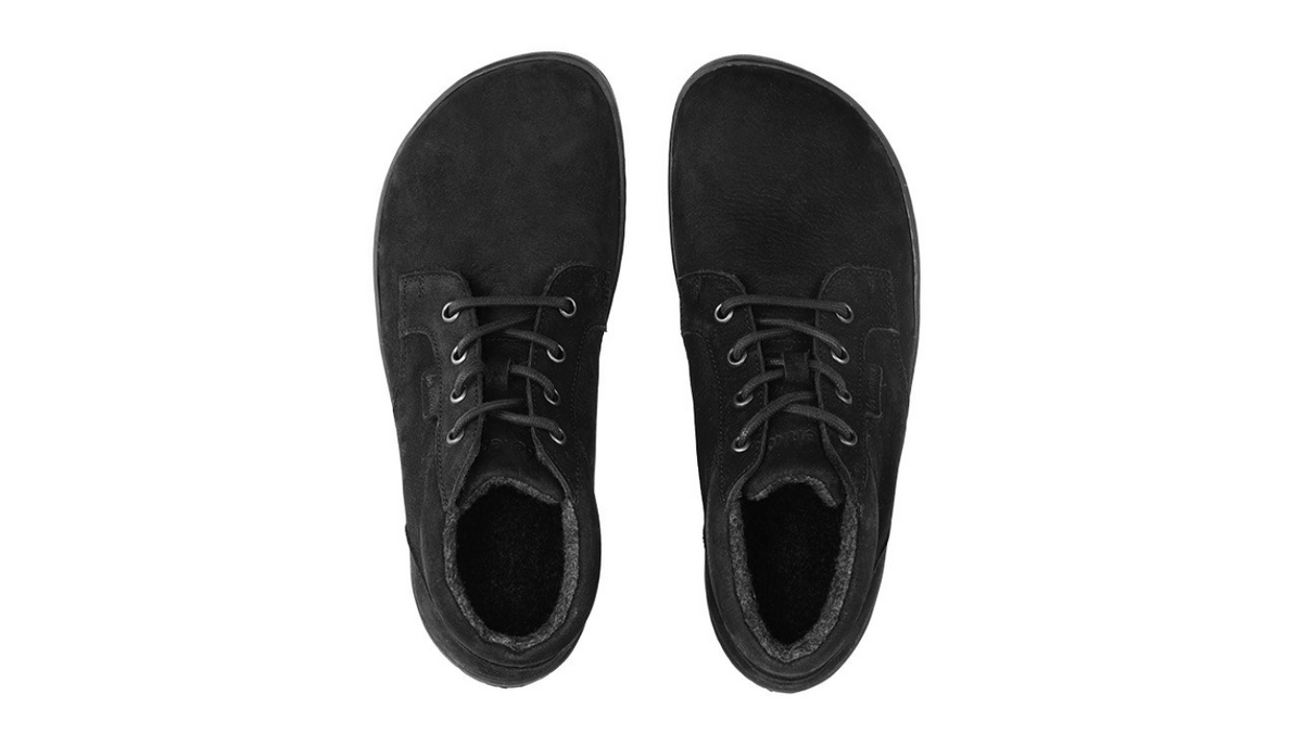 Knöchelhoher Barfußschuh mit geschlossener Zehenbox, Draufsicht.