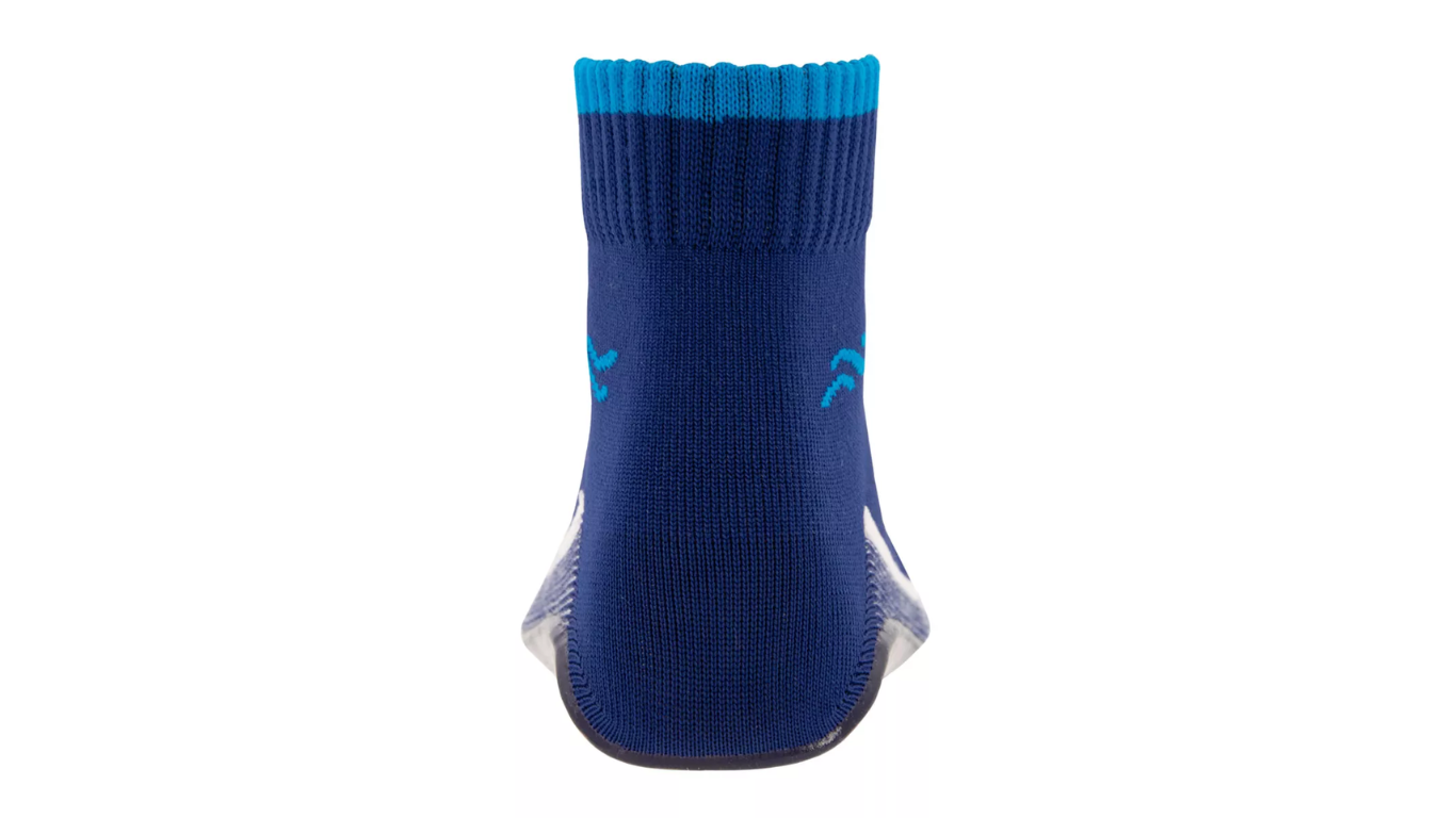Wassersocke für Erwachsene mit flexibler Sohle und geschlossenen Zehen, Rückansicht.