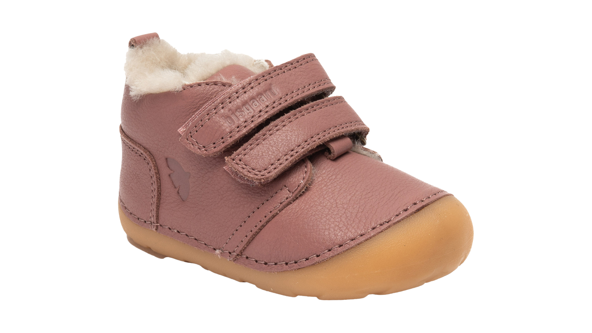 Lauflernschuh Barfußschuh mit Klettverschluss, geschlossenen Zehen und geschlossener Ferse, schräge Vorderansicht.