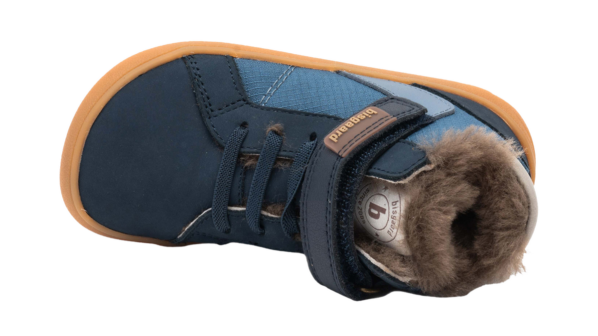 Barfußwinterstiefel mit Klettverschluss und Schnürung, breite Zehenbox, geschlossener Fersenbereich, Draufsicht