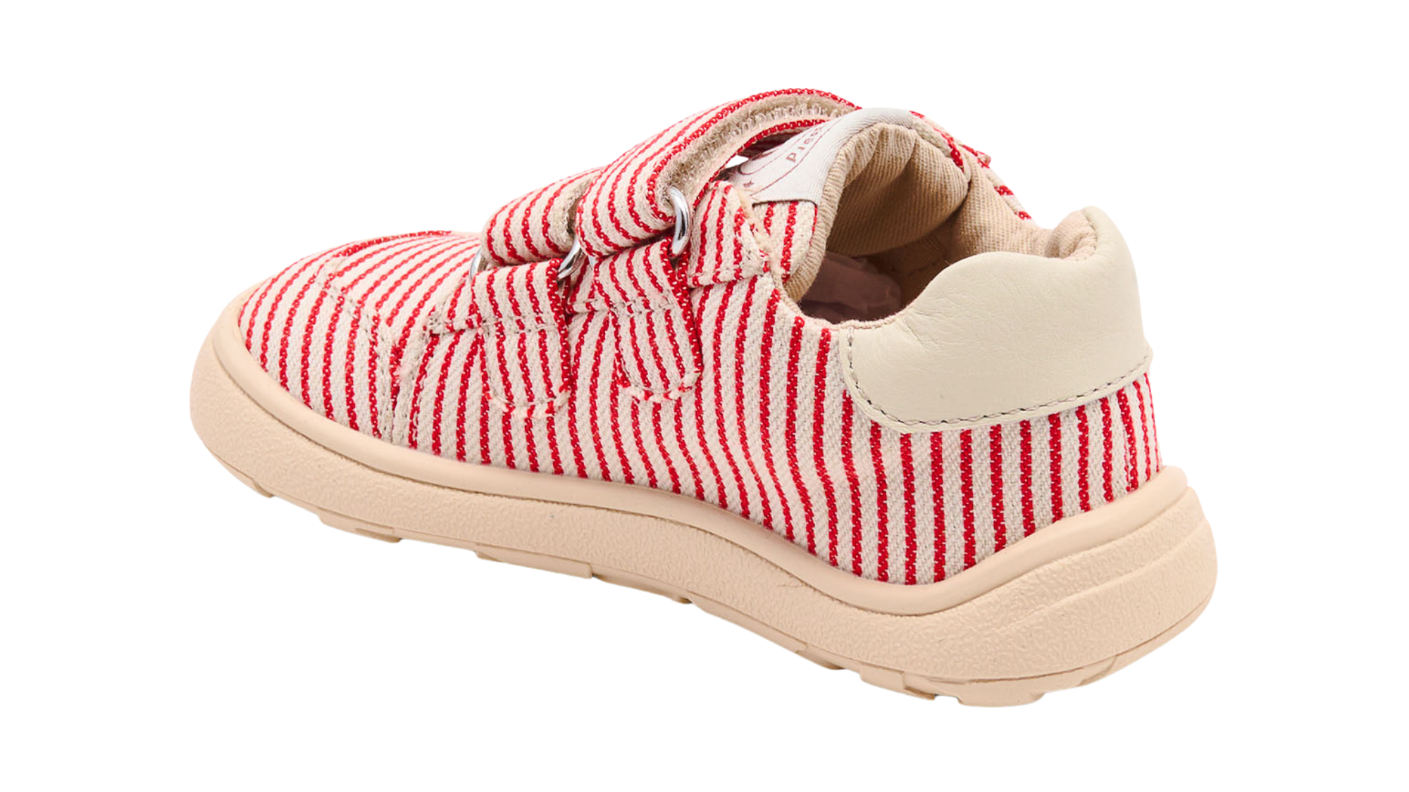Barfußschuh mit zwei Klettverschlüssen, breite Zehenbox, flexible Sohle, geschlossener Fersenbereich, niedriger Schaft, Seitenansicht innen