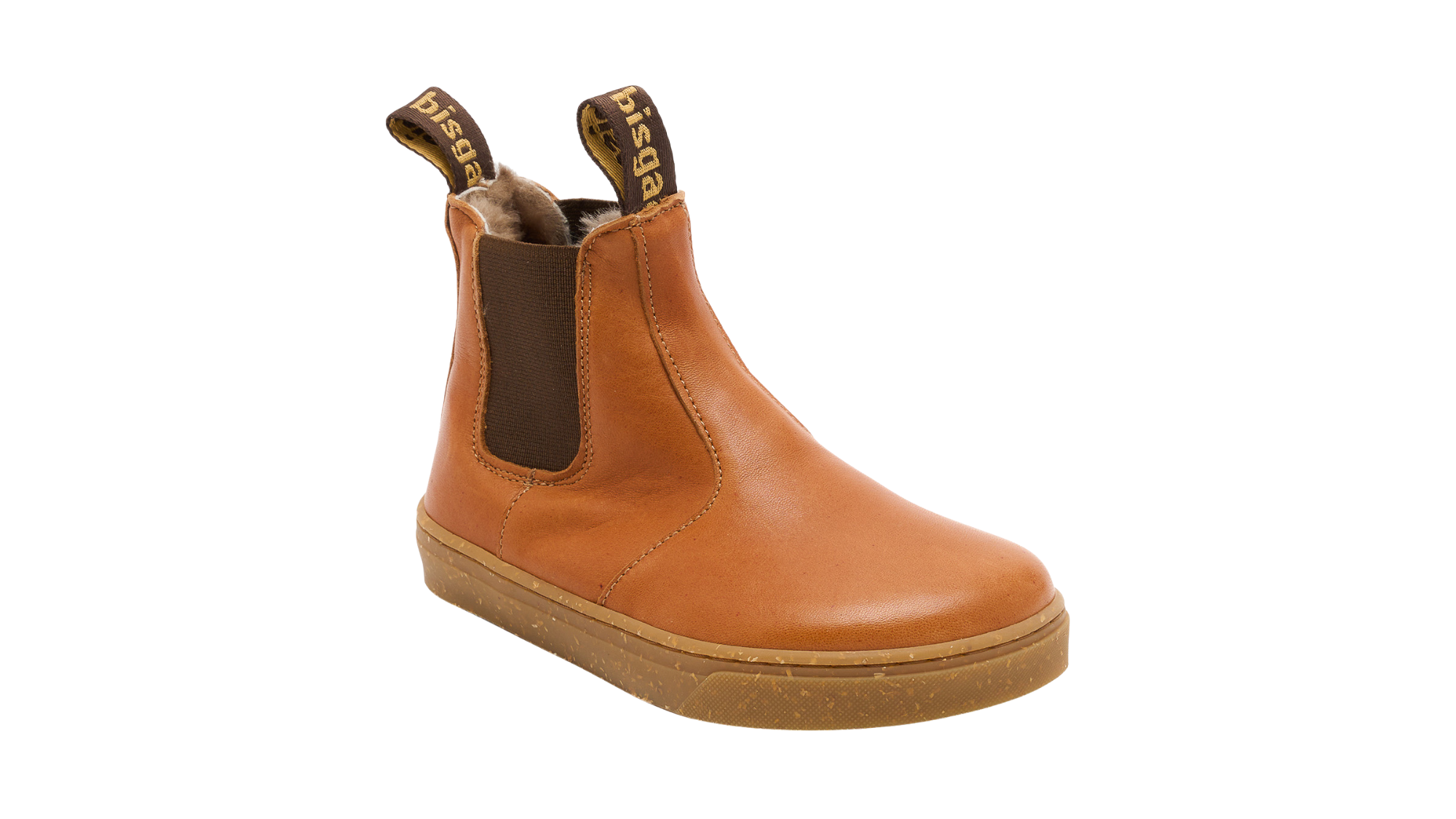 Barfußwinterstiefel mit elastischen Einsätzen, geschlossenen Zehen und geschlossener Ferse, schräge Vorderansicht.