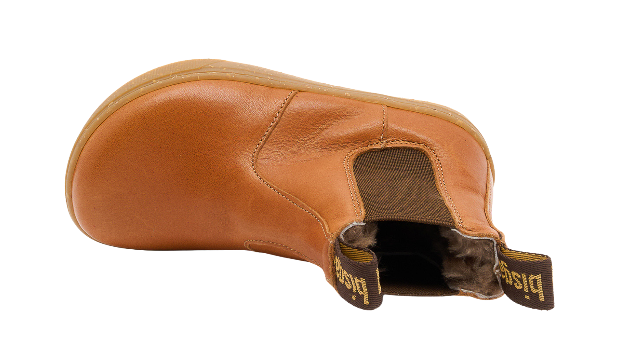 Barfußwinterstiefel mit elastischen Einsätzen und geschlossener Ferse, Draufsicht in den Schaft.