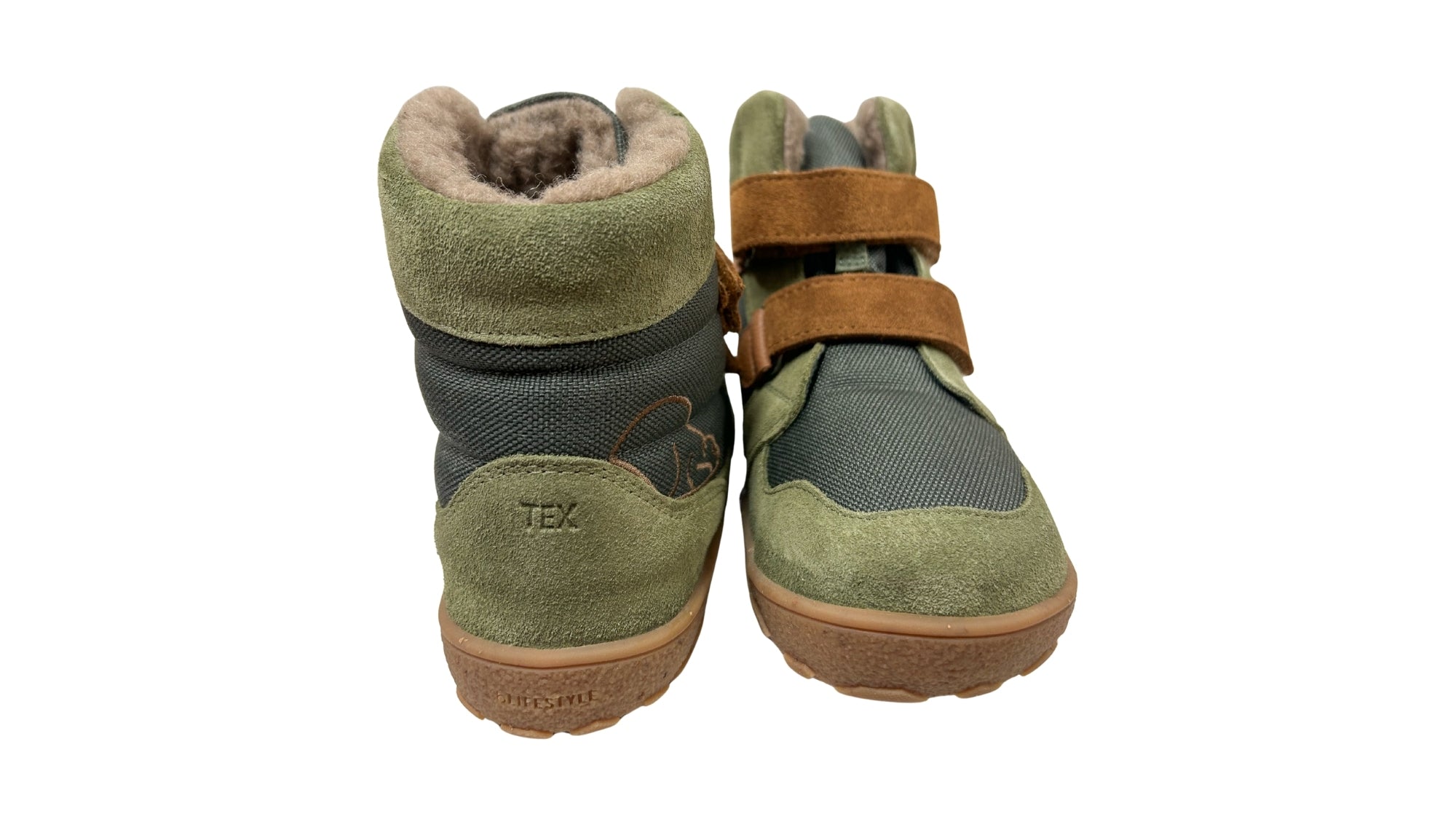 Barfußwinterstiefel als Paar mit geschlossener Ferse, Rückansicht