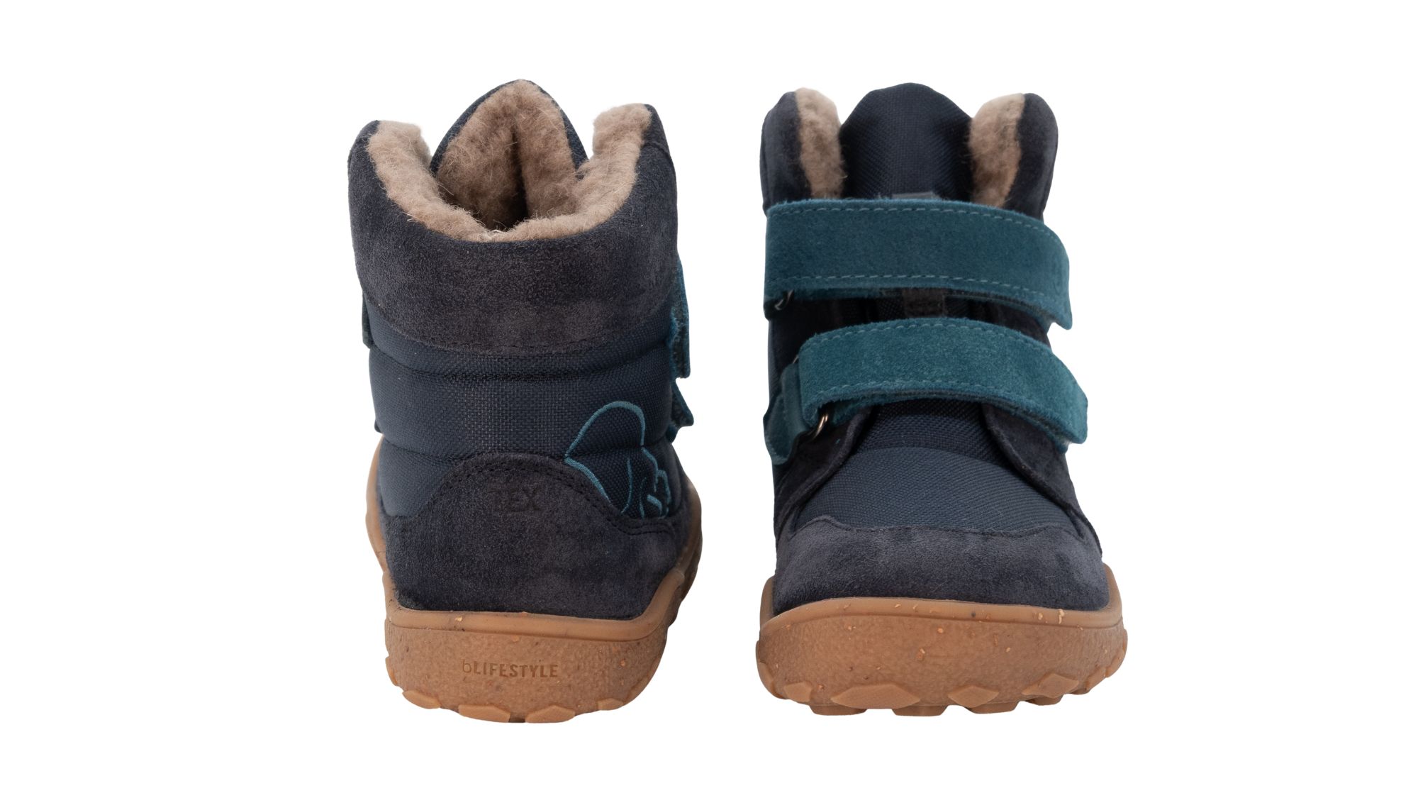 Barfußwinterstiefel als Paar mit geschlossener Ferse, Rückansicht