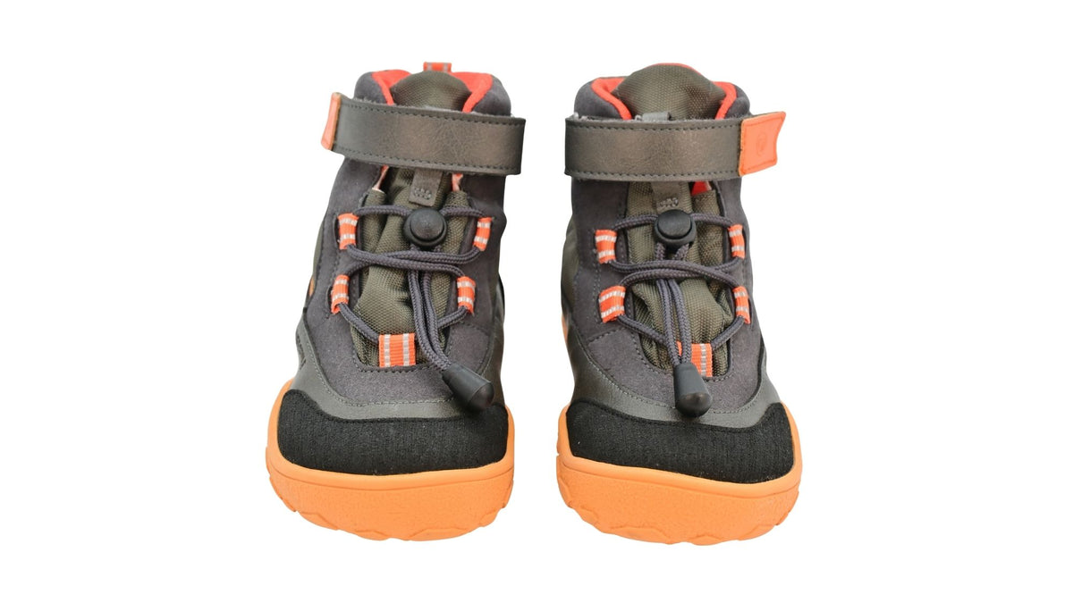 Barfußstiefel als Paar mit Klettverschluss und Schnellverschluss, breite Zehenbox, Draufsicht