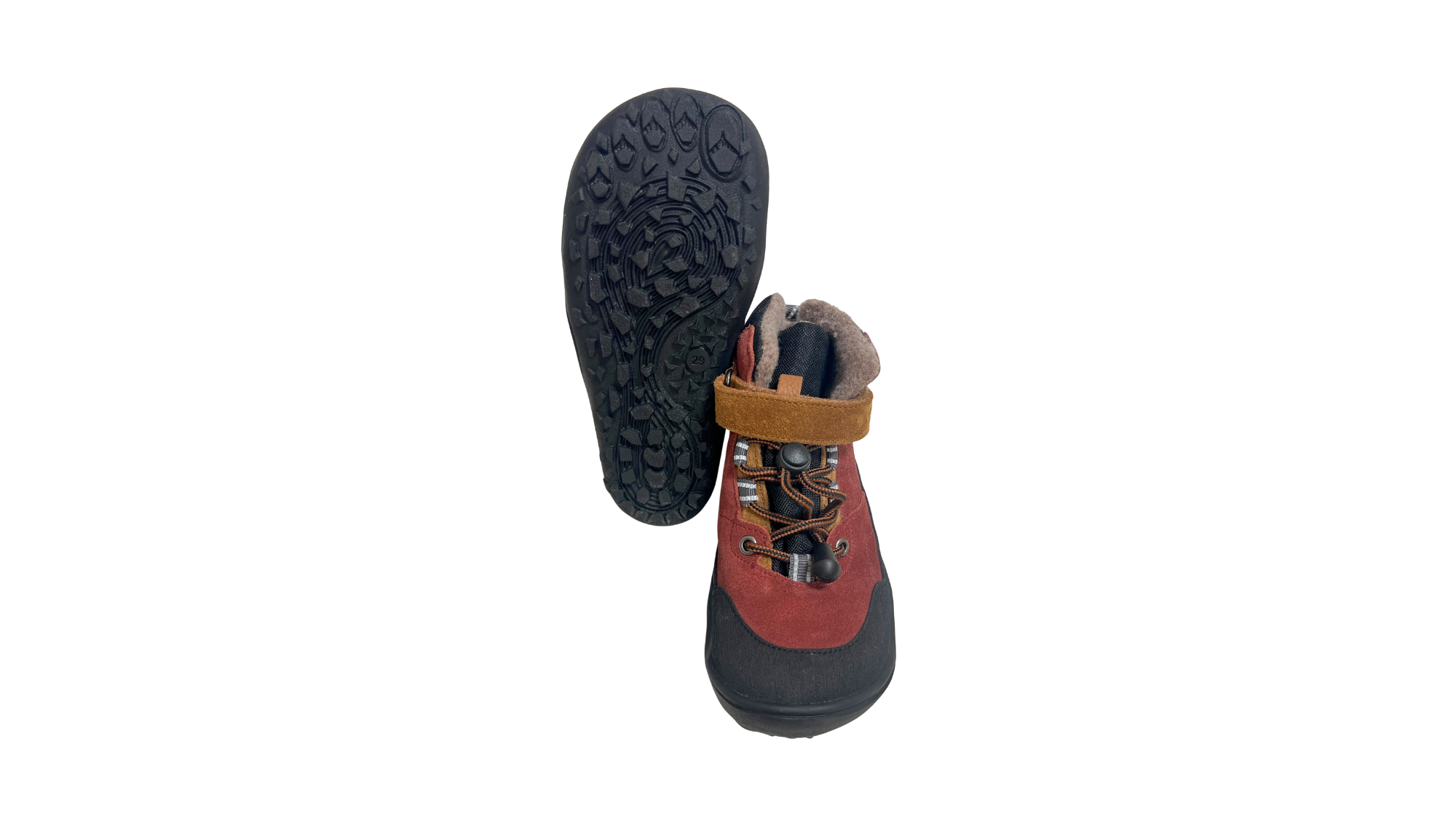 Knöchelhoher Barfußschuh für Kinder mit breiter Zehenbox, flexible Sohle, geschlossene Zehen, geschlossener Fersenbereich, Ansicht von unten