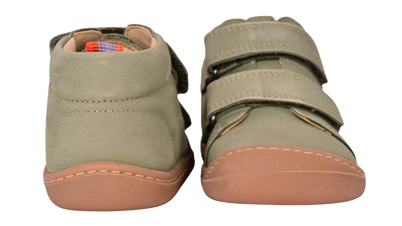 Barfußschuh für Kinder mit zwei Klettverschlüssen als Paar, Vorder- und Rückansicht