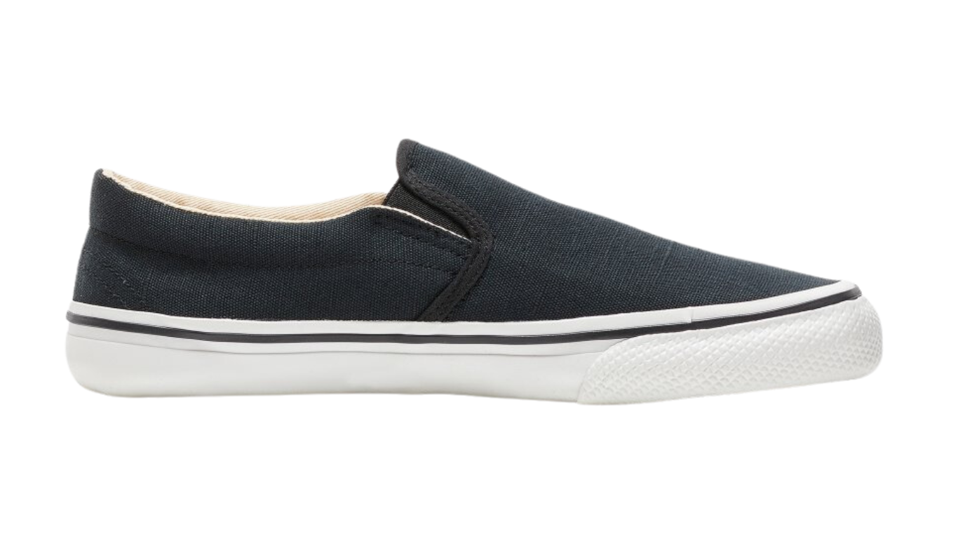 Barfußschuh für Erwachsene mit breiter Zehenbox, geschlossenem Zehenbereich, geschlossener Ferse, Schlupfform ohne Verschluss, flacher flexibler Sohle, Seitenansicht innen.