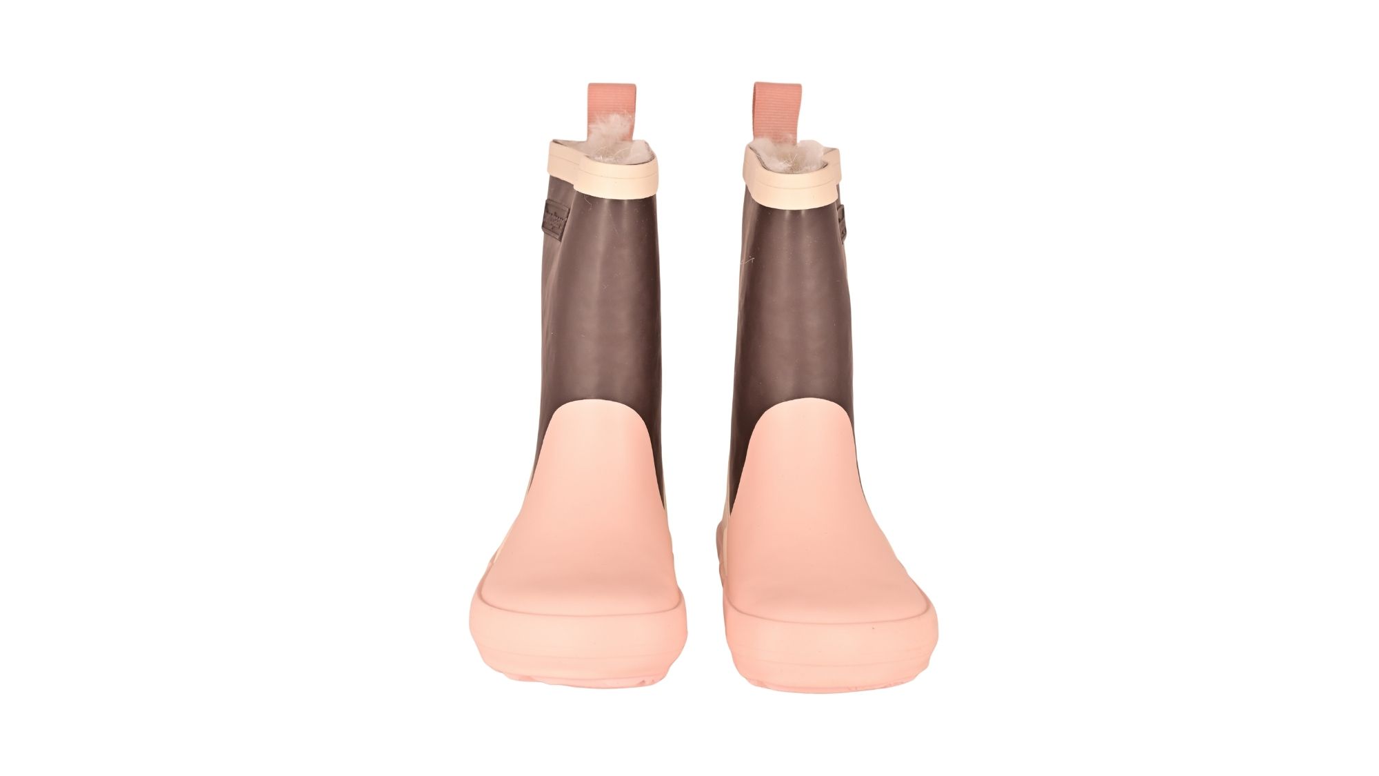 Kinder-Barfußgummistiefel mit breiter Zehenbox, geschlossenem Zehenbereich, geschlossenem Fersenbereich, hohem Schaft, Schlupfform ohne Verschluss, flexible Sohle, Vorderansicht.
