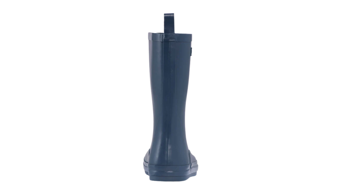 Kinder-Barfußgummistiefel mit geschlossenem Zehenbereich, geschlossenem Fersenbereich, hohem Schaft, Schlupfform ohne Verschluss, flexible Sohle, Rückansicht.