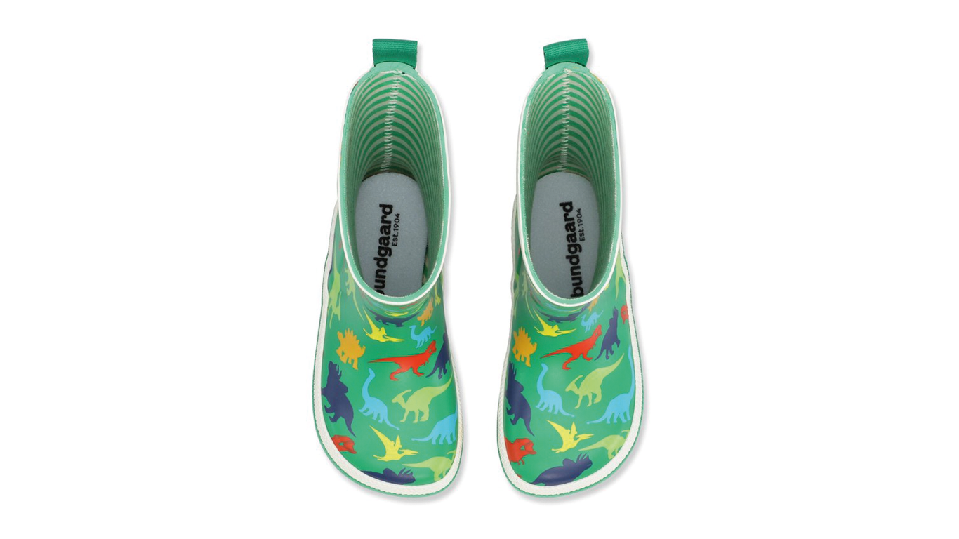 Gummistiefel für Kinder, hoher Schaft, geschlossene Zehen und geschlossener Fersenbereich, profilierte Sohle, Draufsicht als Paar