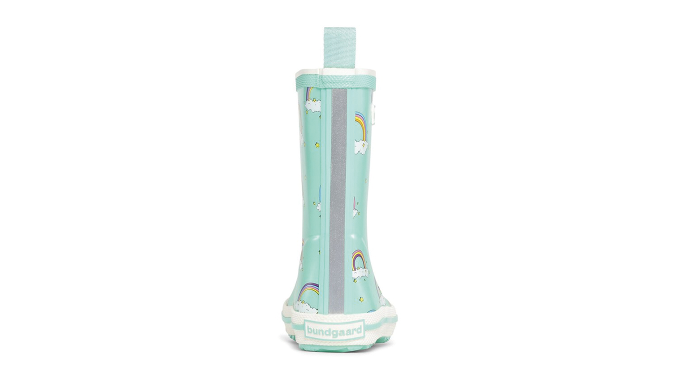 Gummistiefel für Kinder, hoher Schaft, geschlossene Zehen und geschlossener Fersenbereich, profilierte Sohle, Einzelschuh, Rückansicht