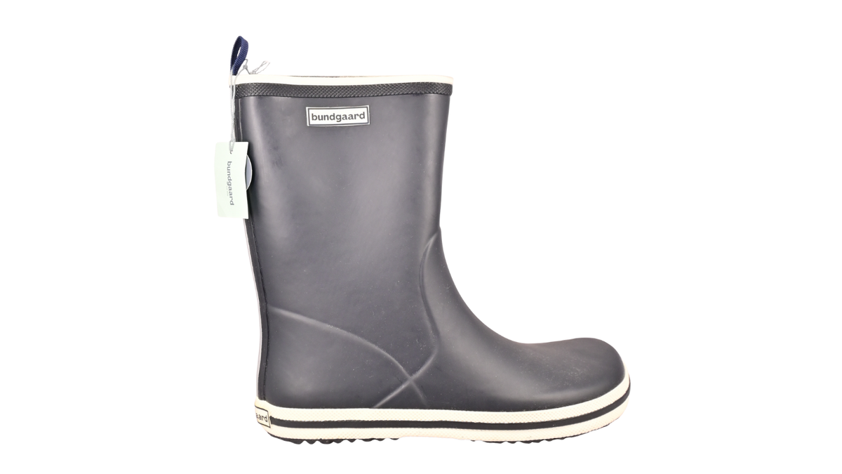 Gummistiefel für Kinder, hoher Schaft, geschlossene Zehen und geschlossener Fersenbereich, profilierte Sohle, Einzelschuh, Seitenansicht außen