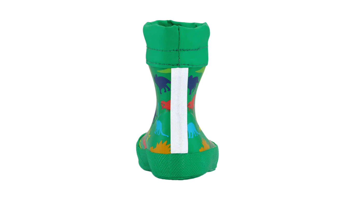 Gummistiefel für Kinder als Paar, hoher Schaft mit Tunnelzug, geschlossene Zehen und geschlossener Fersenbereich, profilierte Sohle, Einzelschuh, Rückansicht