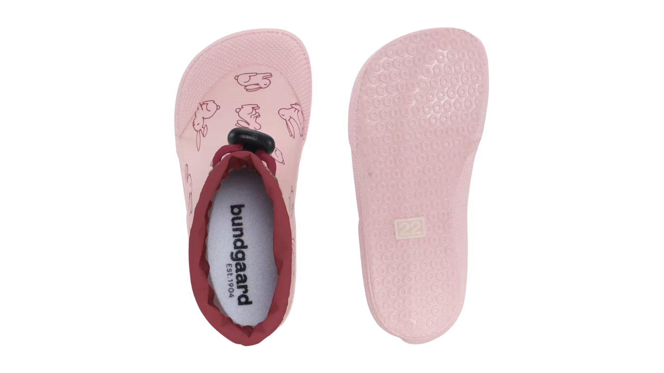 Gummistiefel für Kinder als Paar, hoher Schaft mit Tunnelzug, geschlossene Zehen und geschlossener Fersenbereich, profilierte Sohle, Paar, Draufsicht und Ansicht von unten