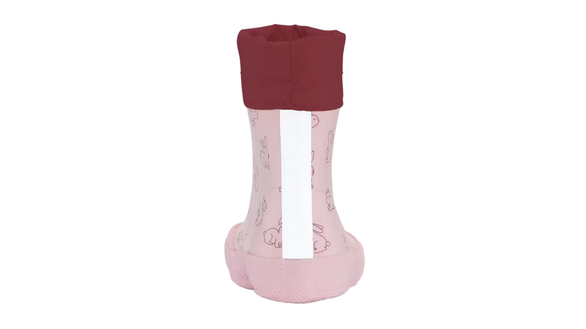 Gummistiefel für Kinder als Paar, hoher Schaft mit Tunnelzug, geschlossene Zehen und geschlossener Fersenbereich, profilierte Sohle, Einzelschuh, Rückansicht